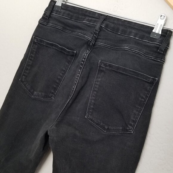 Zara High Waist Ripped Knee Skinny Jeans Raw Hem Size 4 Faded Black Grunge Moto - Picture 8 of 13